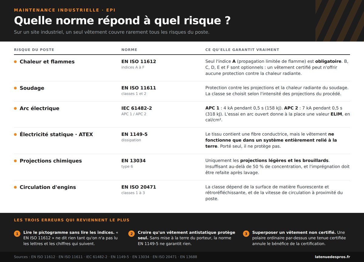 Tableau des normes EPI en maintenance industrielle : quelle norme repond a quel risque